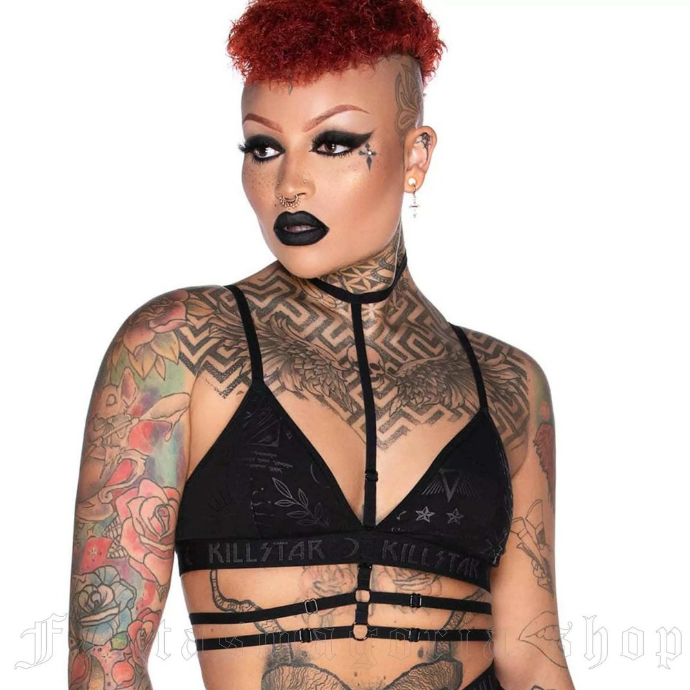 Killstar Hexclub Bralette Black Harness Goth Occult Burnout Velvet Bra Medium